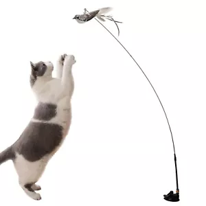 interaktive Katzenangel mit Vogel + Saugnapf Spielangel Glöckchen Feder 95 cm - Bild 1 von 6