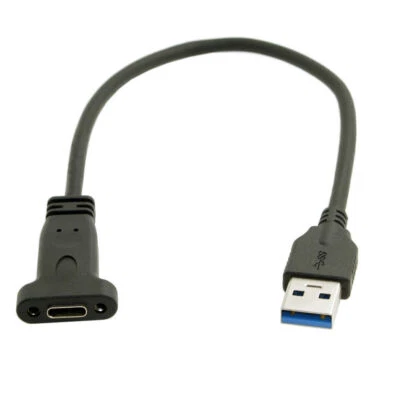 USB 3.0 A Male to USB-C 3.1 Type C Female Data Cable with Panel Mount Screw Hole - Image 1 of 4