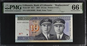 Lithuania 2007 10 Litas AZ Replacement banknote PMG66 - Picture 1 of 2