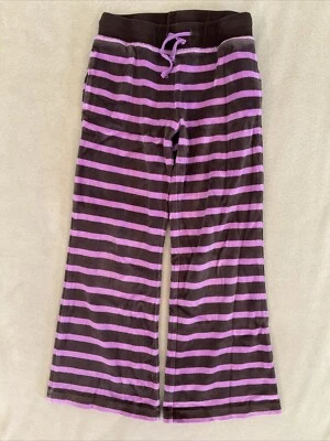 Mini Boden 7 Girls Velour Stripe Pants Pink Brown - Image 1 of 4