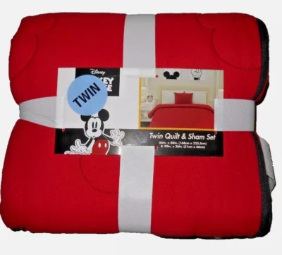 2-pc Disney RED Mickey Mouse Twin Size Quilt & Sham Set - adorable and warm - Image 1 of 2