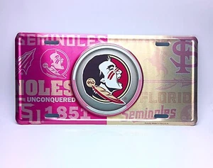 Licensed NCAA FSU FLORIDA STATE SEMINOLES EMBOSSED METAL NOVELTY LICENSE PLATE - Picture 1 of 16