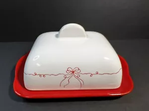 Schöne Waechtersbach Weihnachtsband Schleife Butterdose mit Deckeldeckel. Selten - Bild 1 von 6