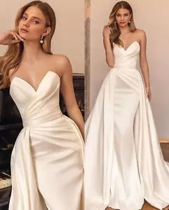 Detachable Train Elegant Wedding Dresses Sleeveless Sweetheart Ruche Mermaid - Picture 1 of 12
