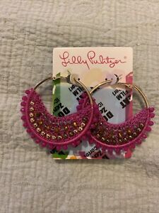 NWT Lilly Pulitzer GWP Statement Earrings Gold Bougainvillea Pink