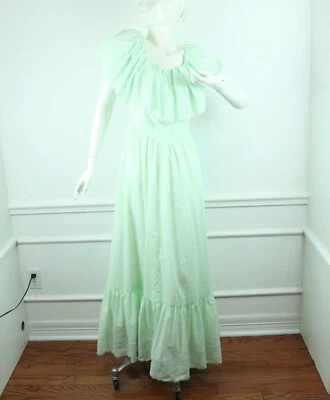 Vestido Vintage XS Pastel Verde Menta Volantes Cottagecore Romántico Ojales Femenino Foto 1 de 4