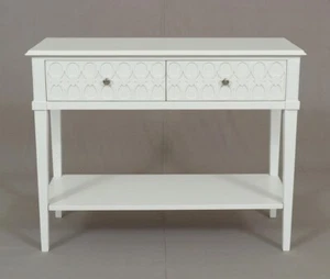 Fretwork patterned front white Console 2 drawers 1 shelf - Picture 1 of 4