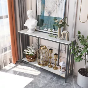 2-tier White Sintered Stone Console Table Entryway Table w/ Storage Buffet Table - Picture 1 of 14