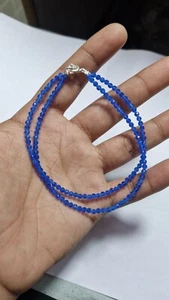 Blue Tanzanite Gemstone 3 mm Round Beads 925 Silver 6" 2 Layer String Bracelets - Picture 1 of 8