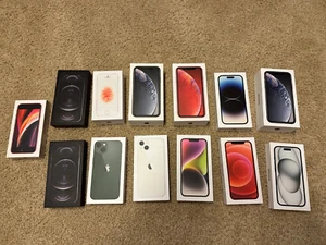 lot of 13 empty iphone boxes SE, XS, 12, 12 Pro, 13, 14, 14 pro, and 15 - Zdjęcie 1 z 3