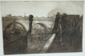 Eau forte de Gaston Trilleau "Le déchargement" signiert - Bild 1 von 3