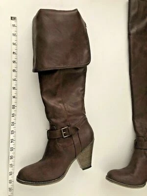 Mia Botas Hasta la Rodilla Talla 7.5 M Cuero Marrón Hebilla Tacón Alto Foto 1 de 4