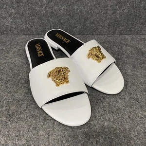 VERSACE Medusa Leather Slide Sandals Women's Size 8 White 1019229 - Picture 1 of 7