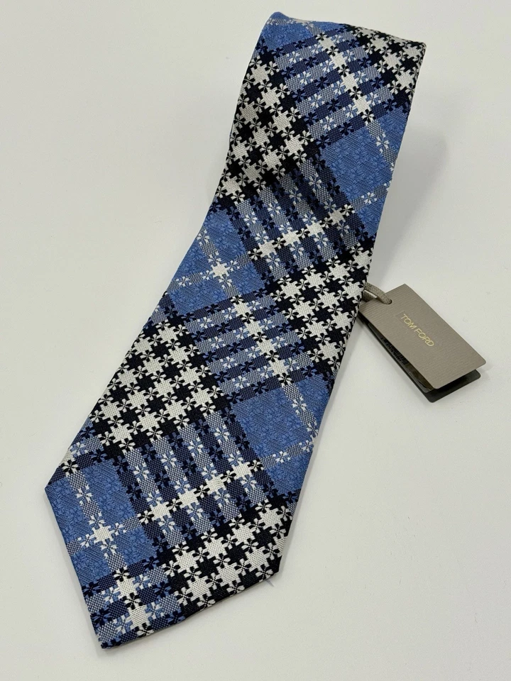 Corbata de seda jacquard tejida azul TOM FORD NUEVA CON ETIQUETAS de 4” de ancho hecha en Italia - nueva con etiquetas Foto 1 de 3