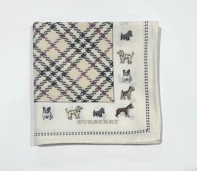 PAÑUELO HOMBRE BURBERRY Crema Perro Cuadros Algodón Bolsillo Cuadros Cuadros Pañuelo 21” Foto 1 de 4