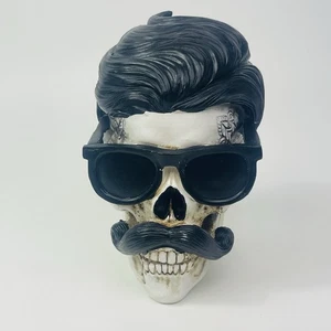 Halloween Hippie Skull with Hair Mustache and Glasses Retro Decor Dia De Muertos - Picture 1 of 12