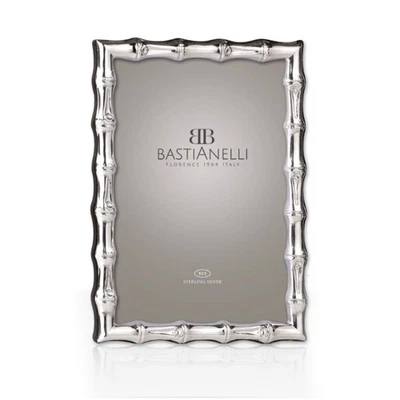 Marco de fotos de plata de ley 925 de bambú 4 x 6 parte posterior de caoba Foto 1 de 4