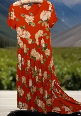 H&M Woman Collection Dress S Orange Floral Y2K 90s Style Cottagecore Grunge Midi - Image 1 of 4
