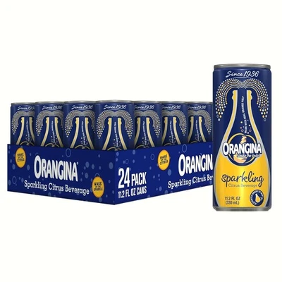 Orangina - Citrus Sparkling Juice Beverage - Light Pulp - 24 Cans 11.2 oz each