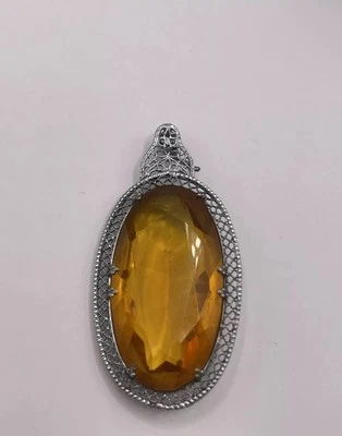 Colgante Delicado Vintage Filigrana Art Deco Topacio Vidrio Marrón Ovalado Foto 1 de 4
