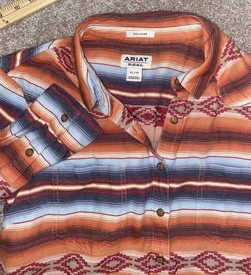 Ariat REAL Western Shirt Mens XL Aztec Stripe Button Front Southwest Cotton Camp - Image 1 of 4