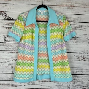 Women's EUC VTG 70's Sears Polyester Pastel Open Front Short Sleeve Blouse Sz14 - Picture 1 of 5