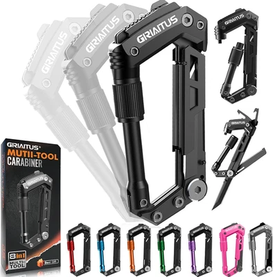 Carabiner Multitool 8-in-1 EDC Carabiners Pocket Knife, Serrated Knife, Rope Cut - Image 1 of 4