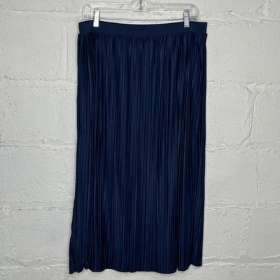 Alfani Women's Accordion Pleated Midi Skirt Navy Blue Pull-On Size Large - Image 1 of 4