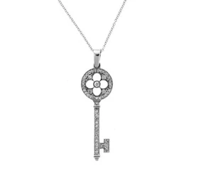 Diamant Schlüssel 18" Halskette 14K Weißgold - Bild 1 von 2