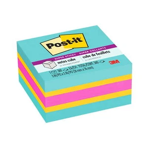 Super Sticky Notes Cube, 3 in x 3 in, Bright Colors, 1 Cube - Picture 1 of 10