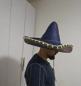 Vintage Mexican Hat Charro Straw Sombrero Blue - Picture 1 of 11