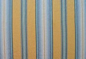 30 + Yards Avail / VINTAGE COTTON DAMASK TICKING STRIPE Blues Yellow Aqua White - Picture 1 of 9