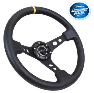 Volante de plato profundo NRG 350 mm cuero negro centro marca amarilla - Imagen 1 de 2