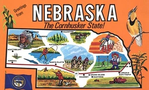 Greetings from Nebraska State Highlights Pictorial Map Postcard - Picture 1 of 2