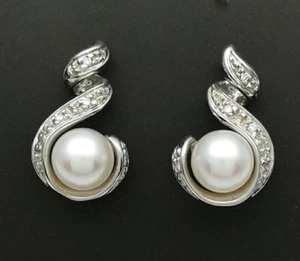 ORECCHINI IN ORO BIANCO 18 CT 750 DIAMANTI E PERLE DI "NIMEI" MADE IN ITALY - Foto 1 di 3
