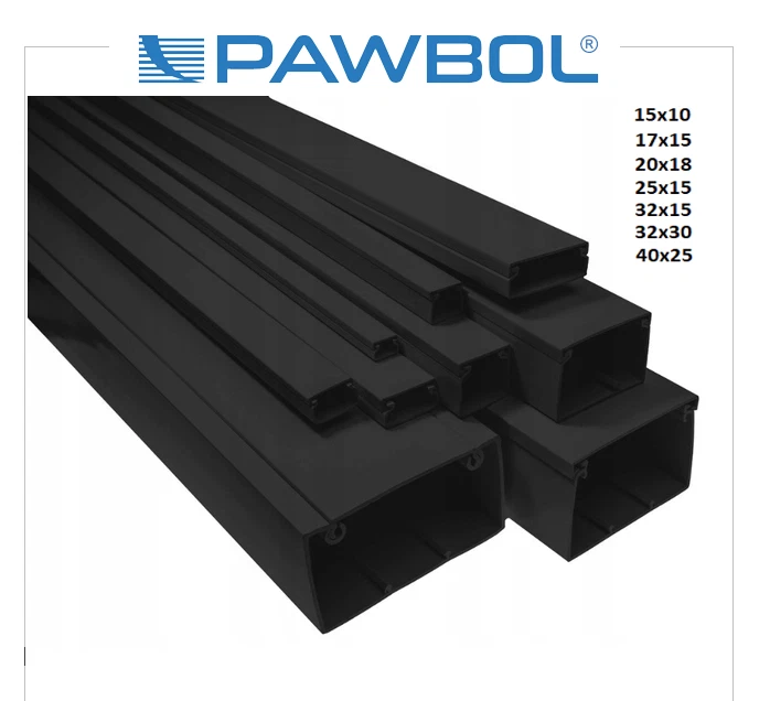 PVC Kabelkanal Kabelleiste Brüstungskanal diverse Größen. 2m SCHWARZ PAWBOL