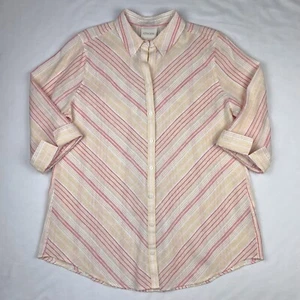 Chico’s 1 bügelfreies Leinenhemd rosa orange gestreift 3/4 Bündchenärmel geknöpft Oberteil - Bild 1 von 8