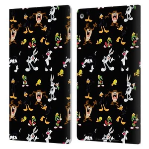 OFFICIAL LOONEY TUNES PATTERNS LEATHER BOOK WALLET CASE COVER FOR AMAZON FIRE - Picture 1 of 18