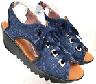 Bernie Mev Navy Lace-Up Woven Wedge Heel Sandal Shoes Euro 40 Women's US 9.5