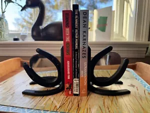 Original Black Hand-Crafted & Welded Real Horseshoe Mirrored Bookends - Picture 1 of 4