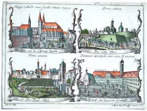 c1750 Augsburg 4 Views Coloured Copperplate Engelbrecht - Picture 1 of 1