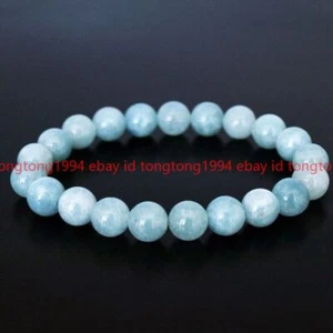 Natürliche 8mm Aquamarin Stein Armband Aqua Blue Edelstein Stretch Armband 19cm - Bild 1 von 3