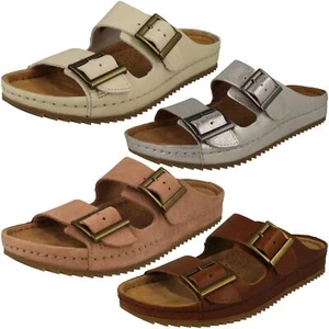 LADIES CLARKS BROOKLEIGH SUN LEATHER DOUBLE BUCKLE STRAP FLAT SLIDE MULE SANDALS