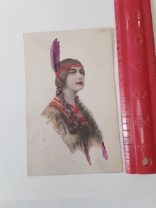 Vecchia cartolina d'epoca fanciulla indiana colorata Schlesinger Bros New York - Foto 1 di 5