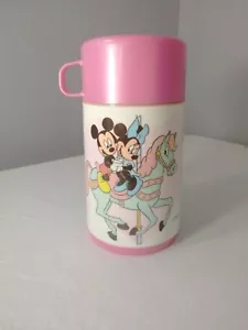 Vtg aladdin Mickey and Minnie thermos carousel horse Pink & Blue 6.6 inch Hearts - Picture 1 of 20