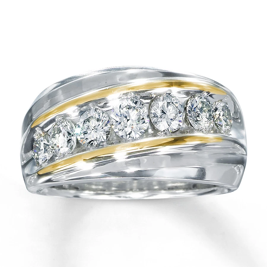MEN'S DIAMOND RING 1 1/2 CT TW ROUND-CUT 14K TWO-TONE GOLD - Image 1 of 1