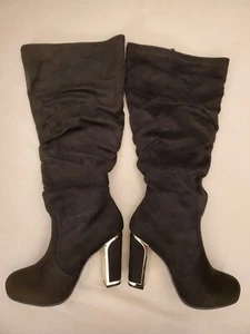 Torrid Black Slouch Boots with Gold Metal Trim Heel ~ Size 10 W - Picture 1 of 11