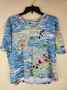 Vintage 90s Disney Mickey Mouse Jerry Leigh Hawaii Floral T-Shirt All Over Print L - Bild 1 von 7