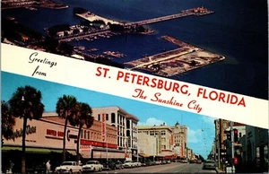 Vintage St Petersburg Florida Dual View Banner Grüße Straßenansicht 1960er Postkarte - Bild 1 von 2