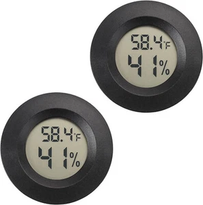 2 Digital Cigar Humidor Hygrometer Thermometer Temperature Round Black Gauge New - Picture 1 of 12